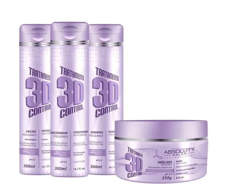 Absoluty Color Home Care Post Chemical 3D Control Macadamia Wheat Protein Kit 4 Itens - Absoluty Color