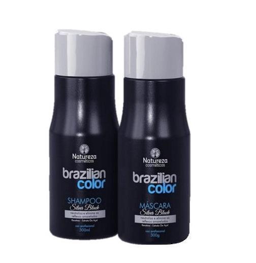 Kit Tratamiento Tinte Profesional Brasileño Color Plata Negro 2x300 - Natureza