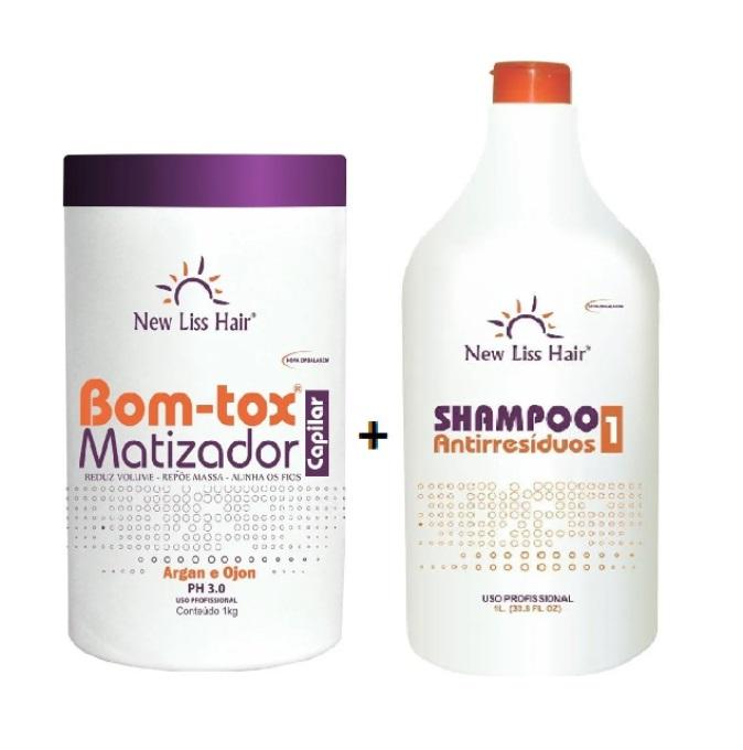 New Liss Hair Brazilian Keratin Treatment Anti Residues Shampoo + Bom-tox Argan Ojon Tinting Mask Kit 2x1 - New Liss Hair