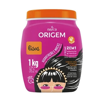 Origem Lisas Straight Hair 2 in 1 Moisturizing Combing Cream 1Kg - Nazca