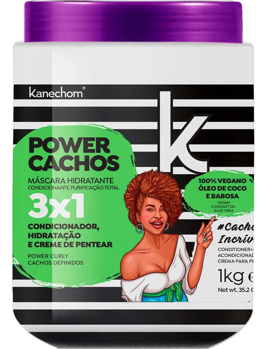 Vegan Power Cachos 3 en 1 Acondicionador Peinado Rizos Hidratación 1Kg - Kanechom